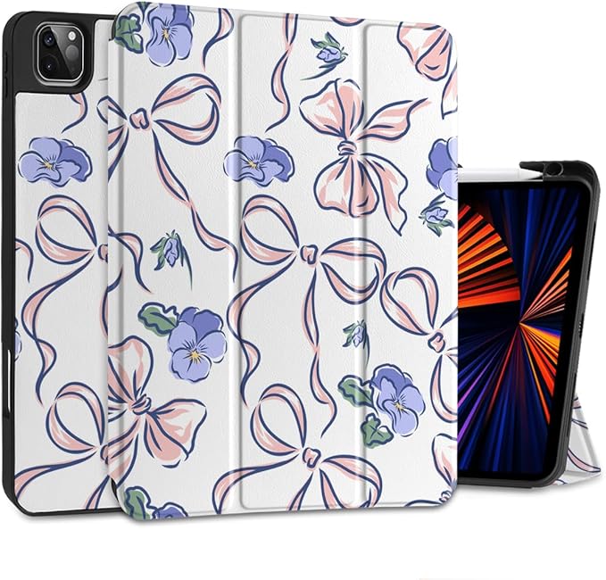 DONGKE Case for 2022/2021/2020/2018 iPad Pro 11 inch Gen 4/3/2/1 - Slim Protective Case - Built in Pencil Holder Support Charging - Trifold Stand & Sleep/Wake Cover- Pansies Flower
