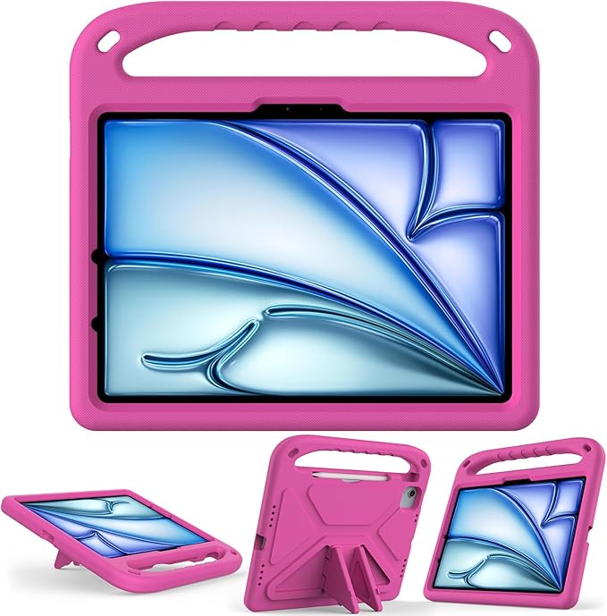 Dteck for iPad Air 13/iPad Pro 13/12.9 Case, Shockproof Protective Handle Stand Pencil Holder EVA Case, Rose