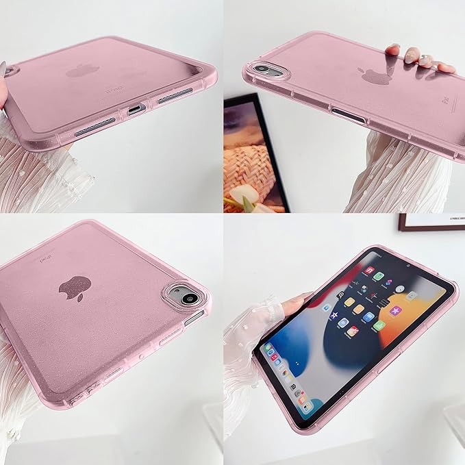 Case for iPad mini 7 (A17 Pro) 2024/ iPad mini 6 Case 2021,iPad mini 7th/6th Generation 8.3 inch, Glitter Clear Soft TPU Back Shockproof Bling Sparkly Silicone Lightweight Thin Cover, Pink