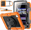 SEYMAC stock Case for iPad Pro 11-inch M5-M4 2025-2024, Shockproof Heavy Duty Case with Screen Protector, Pencil Holder, Rotating Stand, Hand Strap, Shoulder Strap, Orange