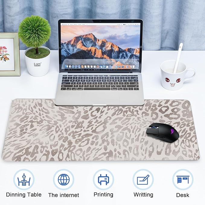 Leopard Gaming Mouse Pad Large, Large Mouse Pad for Desk, Extended Desk Mousepad with Non-Slip Rubber Base Stitched Edge Keyboard Mat for Gaming Home Office, 35.4" x 15.7"