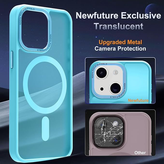 Newfuture Magnetic for iPhone 15 Case [Compatible with Magsafe] [Military Grade Drop Protection] Translucent Matte Anti-Fingerprint Shockproof Phone Case for iPhone 15 6.1 inch, Lake Blue
