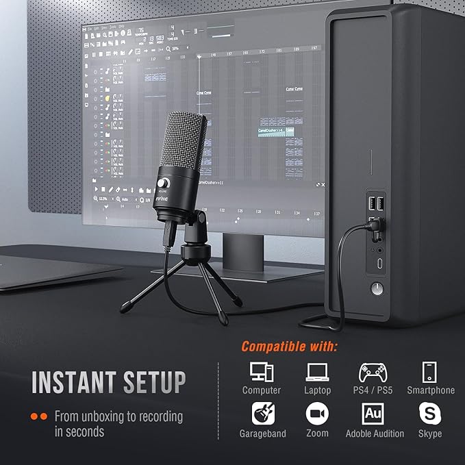 FIFINE USB Microphone, Metal Condenser Recording Microphone for MAC OS, Windows, Cardioid Laptop Mic for Recording Vocals, Voice Overs, Streaming, Meeting and YouTube Videos-K669B