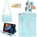 Shiny Case for iPad 9th 8th 7th Gen 10.2"/iPad Air 2019/iPad Pro 10.5, Techcircle Crossbody Iridescent Folio Stand Wallet Case with Pencil Holder+Card Slots+Hand Strap+Shoulder Strap, Shiny Blue