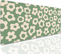 Green Daisy Flowers Desk Pad Mouse Pad,Large Daisies Floral Mouse Mat with Stitched Edges,Non-Slip Rubber Base Mousepad for Office PC Keyboard Laptop and Home Work Desk Mat(27.5X11.8 in)