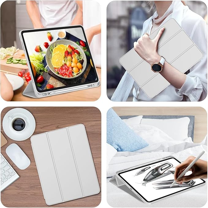 iMieet iPad Pro 13 Inch Case (M5/M4) 2025/2024 with Pencil Holder, Trifold Stand Smart Case with Soft TPU Back, Auto Wake/Sleep (Light Gray)
