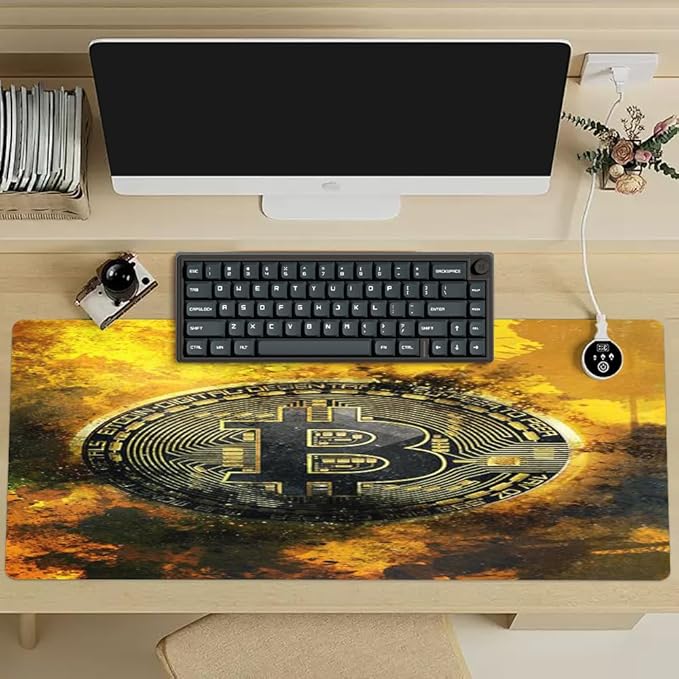 Gold Bitcoin Coin Inspirational Quote Mouse Pad, Motivational Mouse Pad for Desk, 31.5"x15.7"