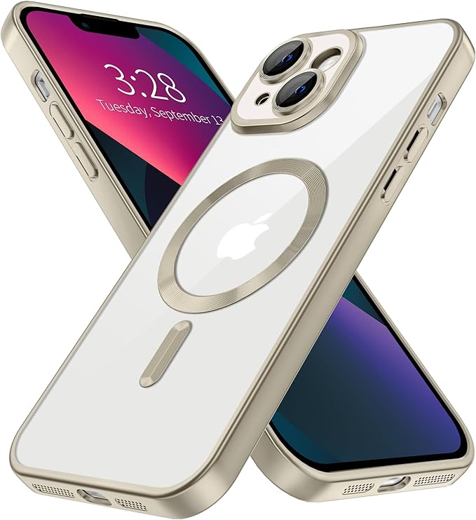 Hython Magnetic Clear for iPhone 13 Case with Camera Lens Protector [Compatible with MagSafe] Luxury Plating Edge Slim Soft TPU Cover Protective Phone Case for iPhone 13 6.1", Matte Gray