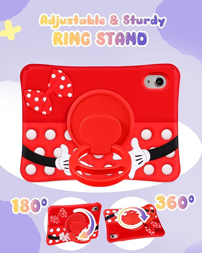 Lotadilo Cute Case for iPad mini 7 2024 (A17 Pro) / Mini 6 Case 8.3 Inch 2021- Silicone 3D Design Red Point for Girls Women Teens Girly Kawaii Funny Cartoon Soft Stand for with Lanyard