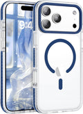 BENTOBEN Magnetic for iPhone 17 Pro Max Case 6.9", Compatible with Magsafe Military Shockproof Protective Bumper Cute Transparent Slim Anti-Yellowing Case for iPhone 17 Pro Max Cover, Clear Deep Blue
