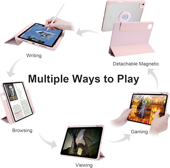 Case for iPad Air 13 Inch M4/M3/M2 2026/2025/2024, iPad Pro 12.9 Inch 6th/5th Gen. 2022/2021 with Pencil Holder, Vertical Stand, Detachable Magnetic Trifold Stand Case,Auto Wake/Sleep, Pink