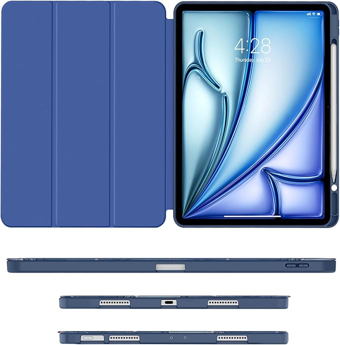 Soke Case for iPad Air 13 Inch (M4/M3/M2,2026-2024), iPad Pro 12.9" 6th/5th Generation with Pencil Holder(2021 2022 Release)-[Apple Pencil Charging + Auto Wake/Sleep] Soft Back Cover, Navy Marble