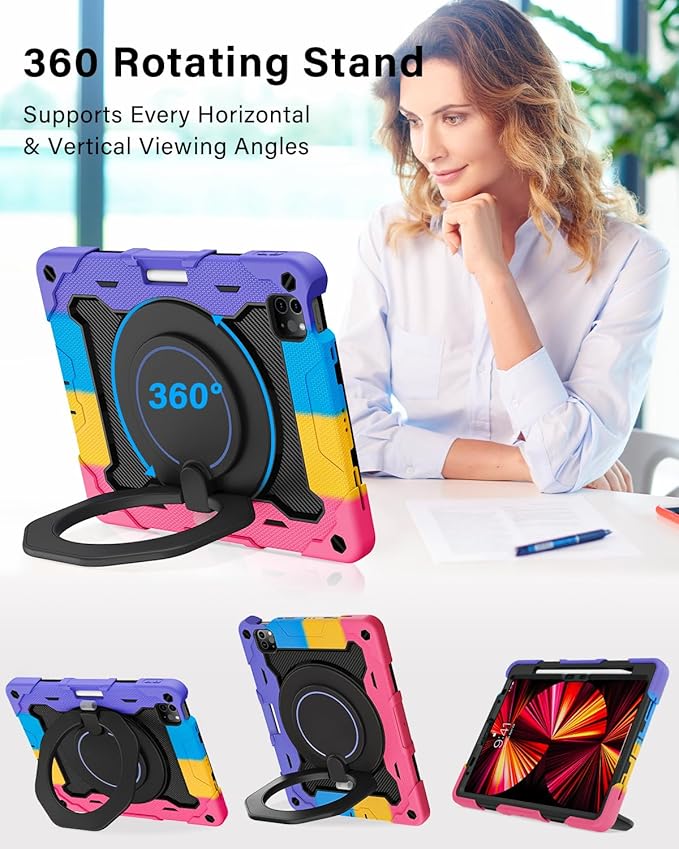ROISKIN for iPad Air 11 inch M4/M3/M2 Case, iPad Pro 11 inch 4th/3rd/2nd/1st Generation,iPad Air 5th/4th 10.9 inch Case,Heavy Duty Shockproof with 360 Stand Handle Shoulder Strap Pen Holder for Kids