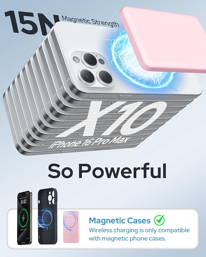 TRKOY for Magsafe Portable Charger, 5000mAh for Magsafe Power Bank with USB C Fast Charging,Travel Essential for Magnetic Battery Pack Wireless Compatible with iPhone 17/16/15/14/13/12 Series, Pink