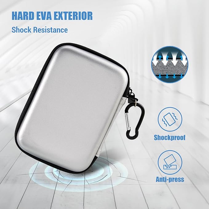 ProCase Hard Drive Case for Canvio Basics Western Digital WD Elements My Passport Seagate Portable Backup Plus Slim 1TB 2TB 3TB 4TB USB 3.0, 2.5”, Samsung T9 Portable External Hard Drive Case -Silver