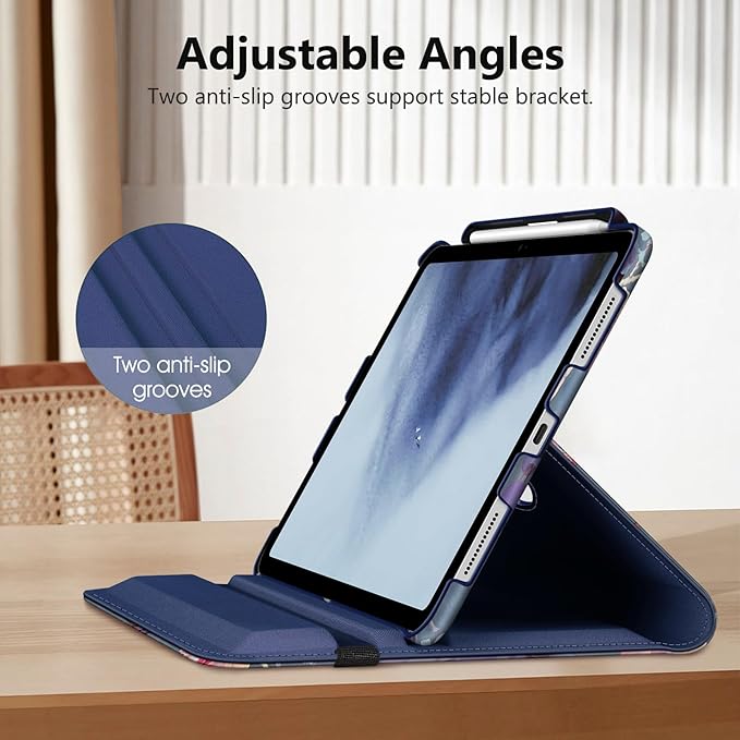 Fintie Rotating Case for iPad Pro 11-inch (M5) 2025 / (M4) 2024 - [Built-in Pencil Holder] 360 Degree Swiveling Smart Stand Protective Cover, Auto Sleep/Wake, Blooming Hibiscus