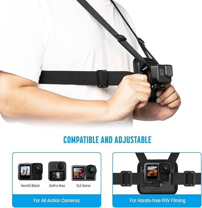 Chest Mount Harness Chest Strap Compatible with GoPro DJI Osmo AKASO Action Cameras, Comfortable and Stable Chesty for Go Pro Max Hero 13 12 11 10 9 8 7 6 5 Session