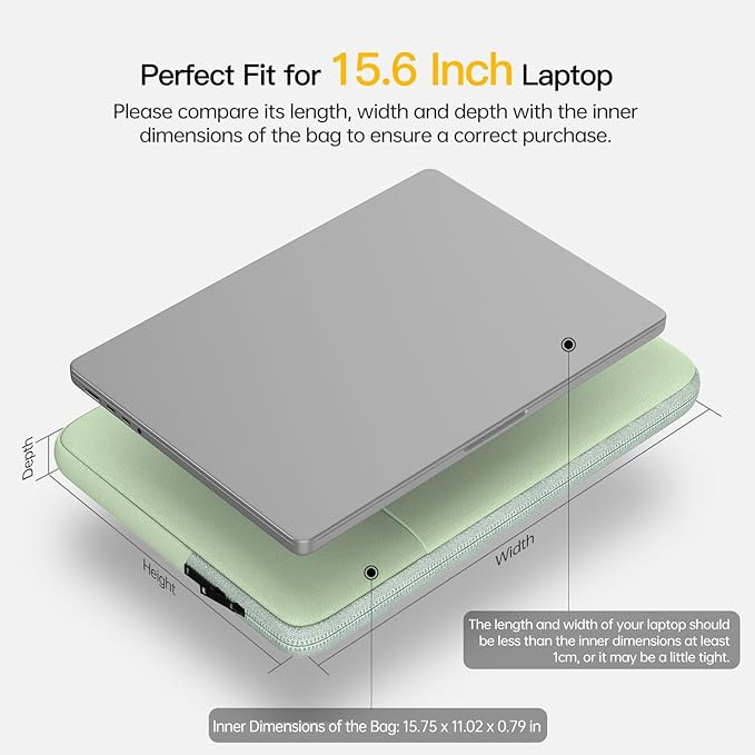 Laptop Sleeve Case 15.6 16 inch, Shockproof Protective Computer Carrying Cover with Accessory Pocket, Water-Resistant Travel Laptop Bag for HP, Dell, Lenovo, Acer, ASUS, Chromebook -Mint Green