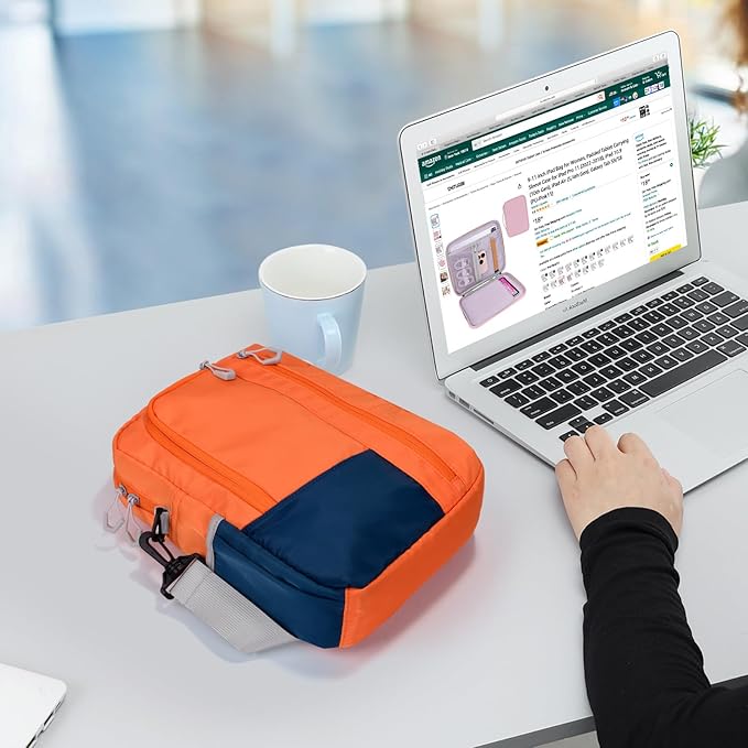 7-8 Inch Tablet Sleeve Bag, Orange | Shoulder Strap, iPad Mini 7/6, Samsung Tab A7 Lite, Fire HD 8, Phone & Wallet