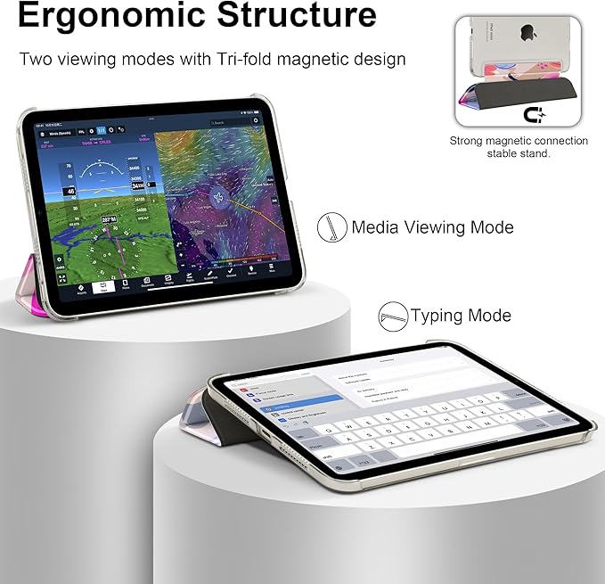 DONGKE for iPad mini 7 (A17 Pro) 2024 & iPad mini 6 2021 8.3 Inch, Slim Foldable Stand Hard PC Translucent Back Shell Smart Cover for iPad mini 7th/6th Generation [Auto Wake/Sleep] - Floral Artistic