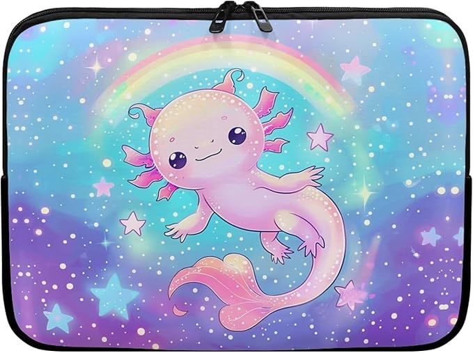 Rainbow Axolotl Computer Sleeve for Women Girls Laptop Sleeve 13 inch Neoprene Laptop Covers with Padded Compartment Lap Top Case Galaxy Computer Carrying Bag Purple