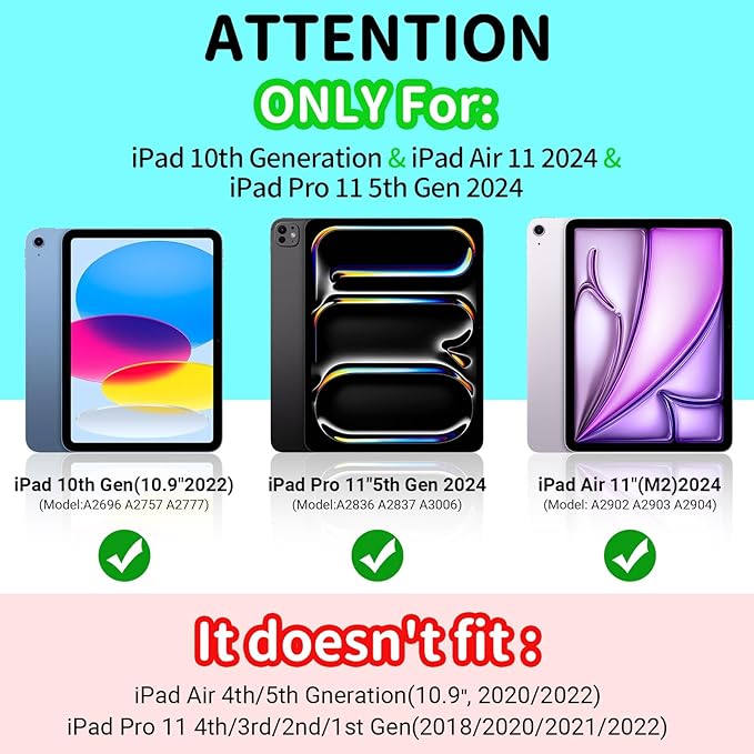 YIHE Kids Case for iPad A16 11th Generation (11" 2025) & 10th Gen (10.9" 2022) | Shockproof Tablet Cover with Built-in Screen Protector & Pencil Holder for iPad 10.9/11 Inch, Cyan Red