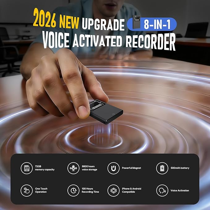 64GB Magnetic Voice Activated Recording Device - BUKUCCETA (9880 Hour) Digital Voice Recorder with AI Noise Reduction, Portable Audio Recorder for Lectures, Meetings, and Interviews