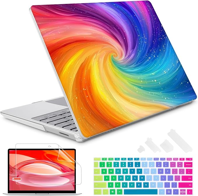 Case for 13.5" Microsoft Surface Laptop 5/4/3 with Metal Palm Rest ONLY 2019-2022 Release Models:1868/1951, Plastic Hard Shell Case with Keyboard Cover & Screen Protector, Swirling Rainbow