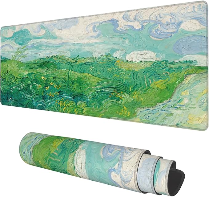 Desk Mat, Field Landscape Oil Painting Extended Gaming Mouse Pad Large, 31.5"x11.8" Big Mouse Pad with Non-Slip Base and Stitched Edge, Long Computer Keyboard Mouse Mat for Home Office Work