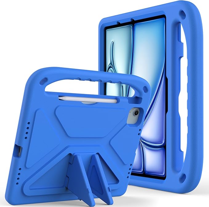 Kids Case for iPad Pro 11 Inch (M5) 2025/ (M4) 2024, with Pencil Holder/Kickstand/Handle Stand Lightweight Cute Soft EVA Shockproof Silicone Anti-Slip Grip Rugged Girls Boys Cover, Black