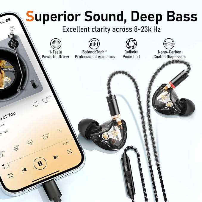 Vibes 202MC USB-C Wired Earbuds - USBC HiFi in Ear Headphones for iPhone 17/16/15 - Noise Isolating Ear Buds w/ Mic - Clear Sound, Deep Bass & Comfort-Fit Earphones - Silver Plated Cord, Carrying Case