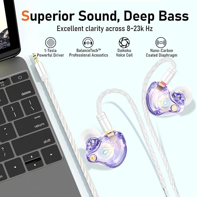 Vibes 202 Wired Earbuds - HiFi in Ear Monitor Headphones – Professional Noise Isolating Ear Buds - Clear Sound, Deep Bass & Comfort-Fit IEM Earphones - MMCX to 3.5mm, Silver Plated Cord, Carrying Case