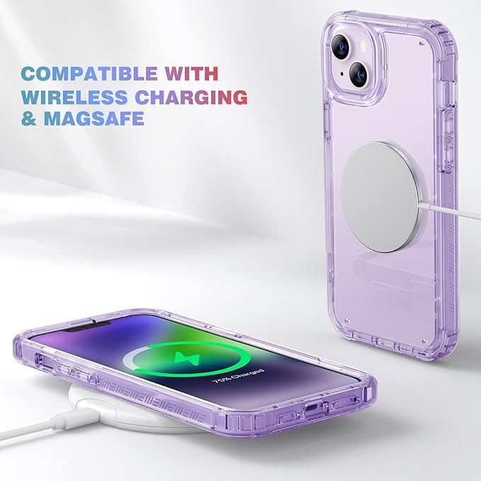 Diaclara Designed for iPhone 14 Case, Full Body Rugged Case with Built-in Touch Sensitive Anti-Scratch Screen Protector, with Camera Lens Protector (Clear Purple)