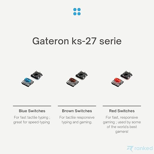 Ranked Gateron ks-27 Low Profile Key Switches for Mechanical Gaming Keyboards | Plate Mounted (Gateron Blue, 90 Pcs)