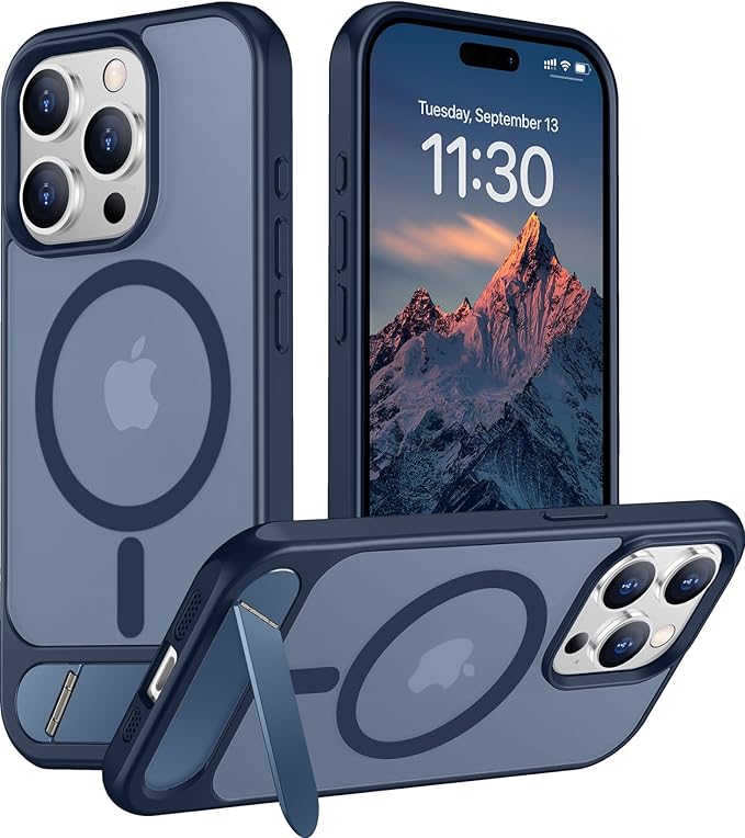 Magnetic Compatible with iPhone 15 Pro Case, [Built-in Invisible Kickstand][Compatible with MagSafe] [Military Grade Shockproof] Slim Translucent Matte Phone Case for iPhone 15 Pro 6.1"