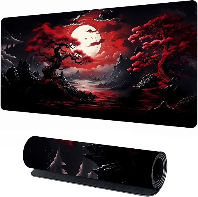 Japanese Mouse Pad, Large Japanese Desk Mat, XXL Anime Gaming Keyboard Mat, Non-Slip Rubber Base & Stitched Edges, Big Extended Desk Protector for Home Office, 31.5”x15.7” Dark Canyon