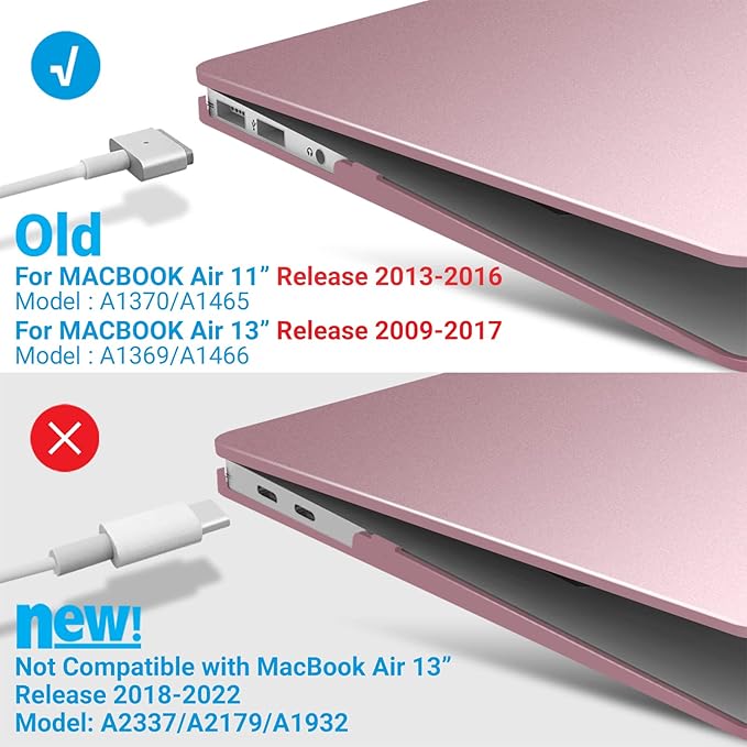 IBENZER Compatible with MacBook Air 11 Inch Case Model A1370 A1465, Soft Touch Plastic Hard Shell Case Bundle with Keyboard Cover for Mac Air 11, Rose Gold, A11MPK+1A