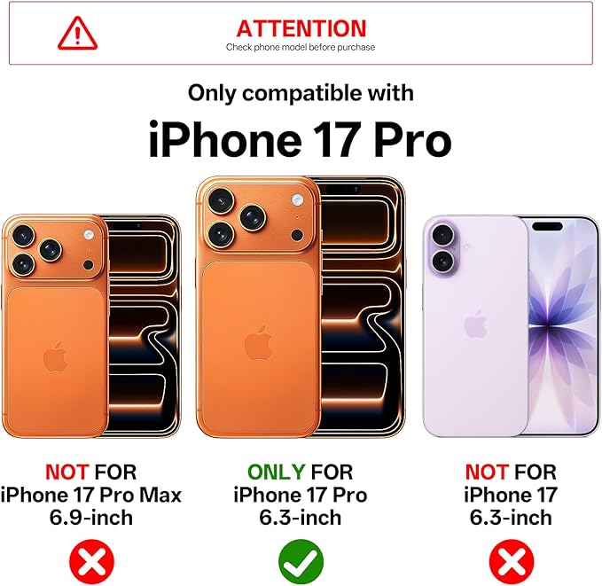 Tigowos Magnetic for iPhone 17 Pro Case Fits MagSafe Camera Len Protector*1 16FT Drop Resistant Matte Skin Feeling Back Cover Shockproof Slim Fit for iPhone 17 Pro Phone Case 6.3 inch,Orange
