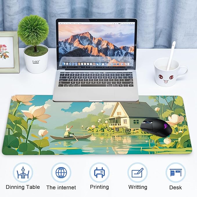 Anime Mouse Pad Large, Large Gaming Mouse Pad for Desk, Extended Desk Mousepad with Non-Slip Rubber Base Stitched Edge, Long Keyboard Mat for Gaming Home Office, Green, 31.5" x 11.8"