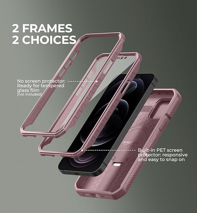 Dexnor for iPhone 12 & iPhone 12 Pro Case with Slide Camera Cover & Adjustable Kickstand &Built-in Screen Protector,Magsafe Rugged Shockproof Bumper Cases Heavy-Duty Protective Cover,Peony Pink