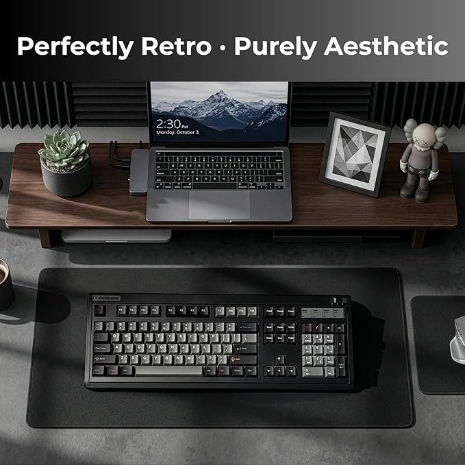 FL·ESPORTS OG104 Retro Tri-Mode Mechanical Keyboard, Full-Size Gasket Mount Hot Swappable Gaming Keyboard, PBT Keycaps, 4000mAh for Mac/PC - Tactile Switches | Black