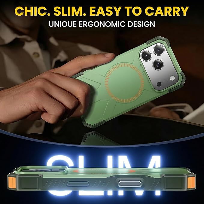 3 in 1 for iPhone 17 Pro Max Case,[1 Screen Protector & 1 Camera Lens Protector ],7X Military-Grade Drop Protection ,Fits MagSafe ,Tough, Rugged & Durable for Heavy Duty iPhone 17 Pro Max Case, Green