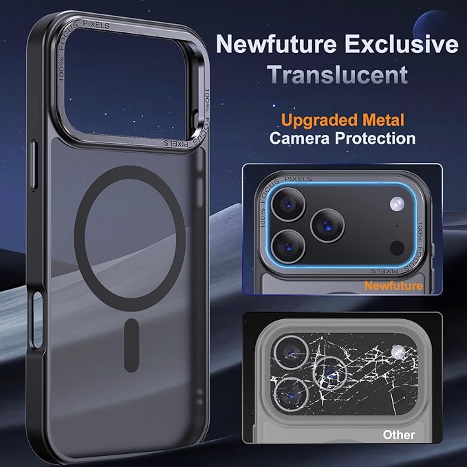 Newfuture Magnetic for iPhone 17 Pro Max Case [Compatible with Magsafe] [Military Grade Drop Protection] Translucent Matte Anti-Scratch Shockproof Protective Phone Cover 6.9 Inch, Frosted Black