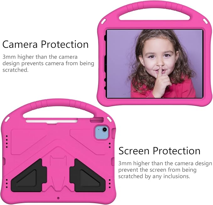 Dteck for iPad 10th Generation Case 2022 10.9 Inch,Lightweight Kids Friendly Shockproof Protective Case with Handle Pencil Holder Kickstand Child Cover for Apple iPad 10th Gen 10.9 Inch 2022,Rose