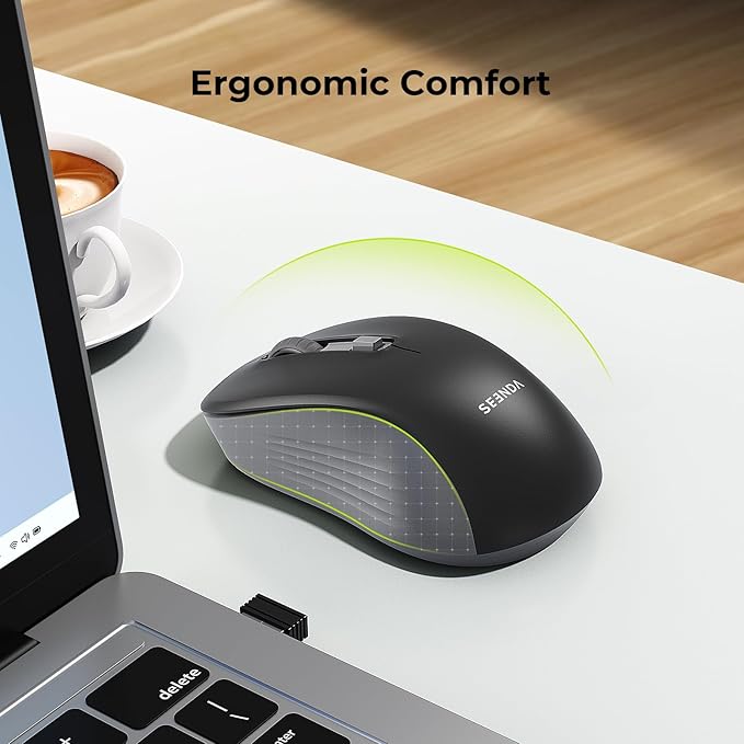 seenda Bluetooth Wireless Mouse, Bluetooth & 2.4G USB Dual Mode, Quiet Clicks, 1600 DPI Smooth Tracking, Ergonomic Design, 24-Months Battery Life, Portable Mouse for Laptop/Mac/Ipad/PC/Tablet-Black
