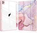 Soke Case for iPad Pro 12.9 Inch (6th/5th/4th/3rd Generation, 2022/2021/2020/2018) - Pencil Holder + Auto Sleep/Wake + Camera Protection, Transparent Shockproof Back Cover, Dreamy Marble