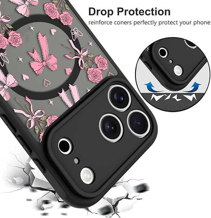 KANGHAR Case Compatible with iPhone 17 Pro Max Bows Bouquet Pattern [Compatible with Magsafe] Cute Flowers Florals Protective Magnetic Case for Girls Women Men