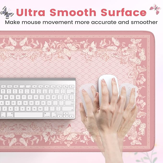 HAOCOO Cute Desk Mat, Pink Desk Matt for Desktop with Edge Stitching, Non-Slip Large Mouse Pad for Desk, Water-Resistant Computer Mat for Gaming,Women Office (Light Pink)