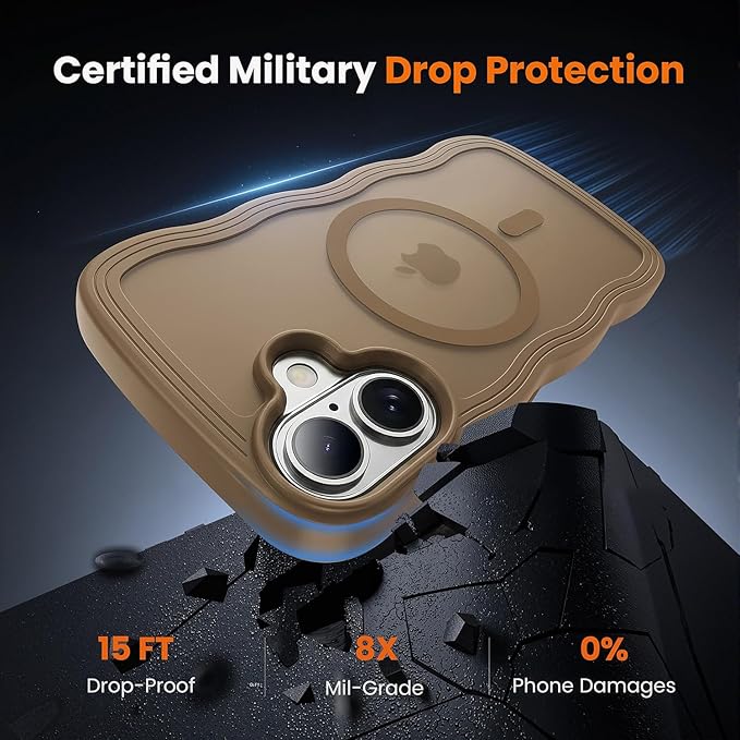 toushion for iPhone 17 Case Cute Brown,Fits MagSafe,Matte Skin Feeling Back,Curly Wave Edge,Slim & Durable & Stylish,Cover Military-Grade Protection