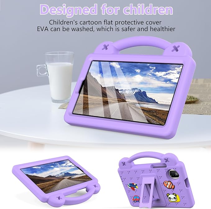 AKABEILA Compatible with Honor Pad X7 8.7 inch 2025 Tablet Case, Kids Friendly Universal Lightweight Shockproof Protective Case with Shoulder Strap & Stand Handle Light Purple